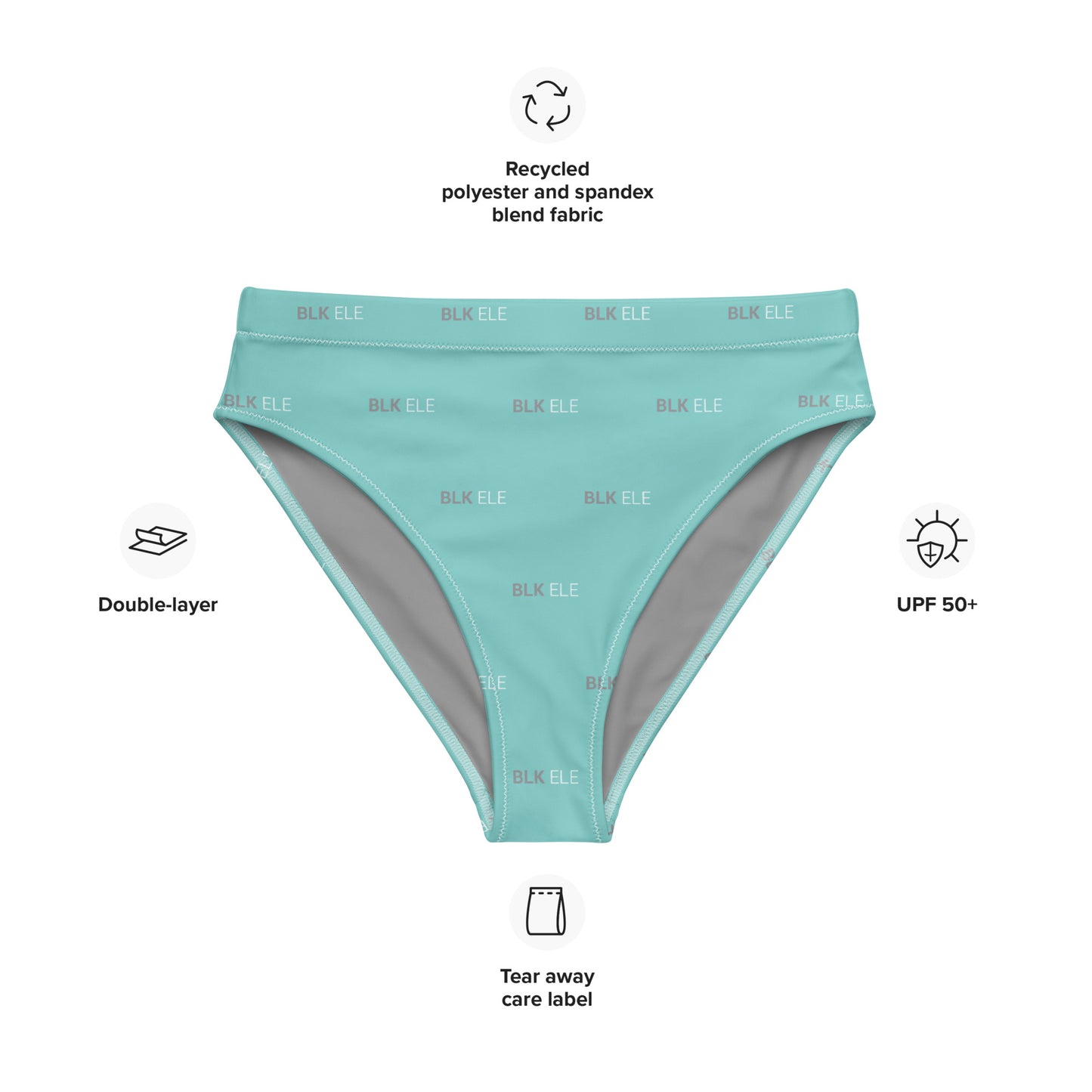 S2NR RECYCLED HIGH WAISTED BIKINI BOTTOMS - (Smoke Gray / Tiffany Mint / Wht)