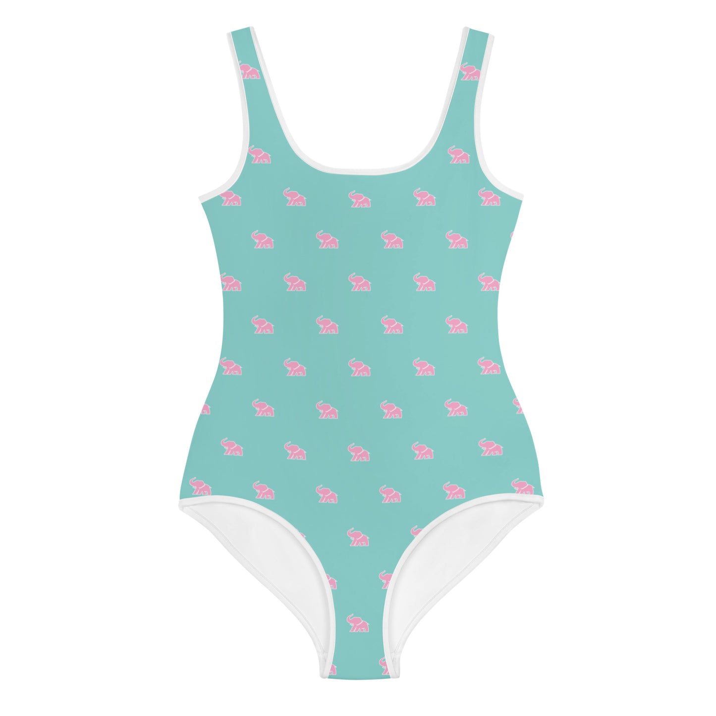 ELEPHVNT ALL OVER PRINT YOUTH BATHING SUIT - TEAL / PINK