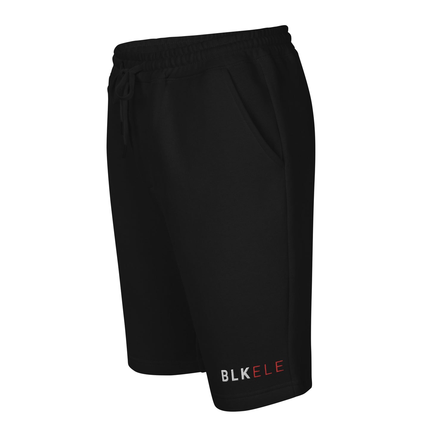 BLK ELE 2 TONE PRINT EMBROIDERED FLEECE SHORT