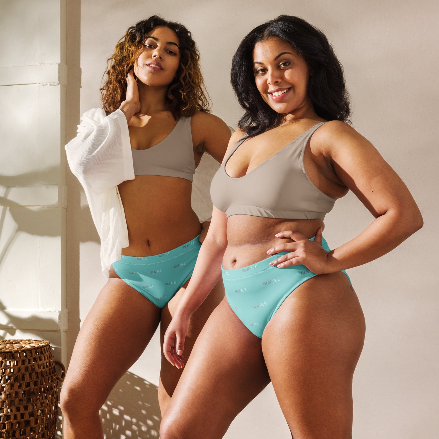 S2NR RECYCLED HIGH WAISTED BIKINI BOTTOMS - (Smoke Gray / Tiffany Mint / Wht)