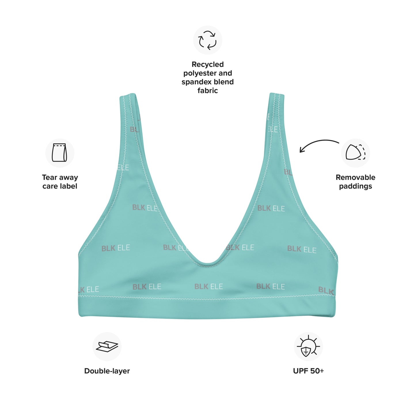 S2NR RECYCLED PADDED BIKINI TOP - (Smoke Gray / Tiffany Mint / Wht)