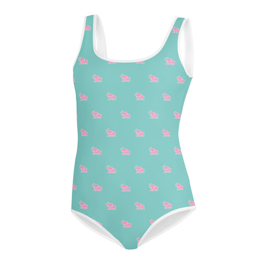ELEPHVNT ALL OVER PRINT YOUTH BATHING SUIT - TEAL / PINK