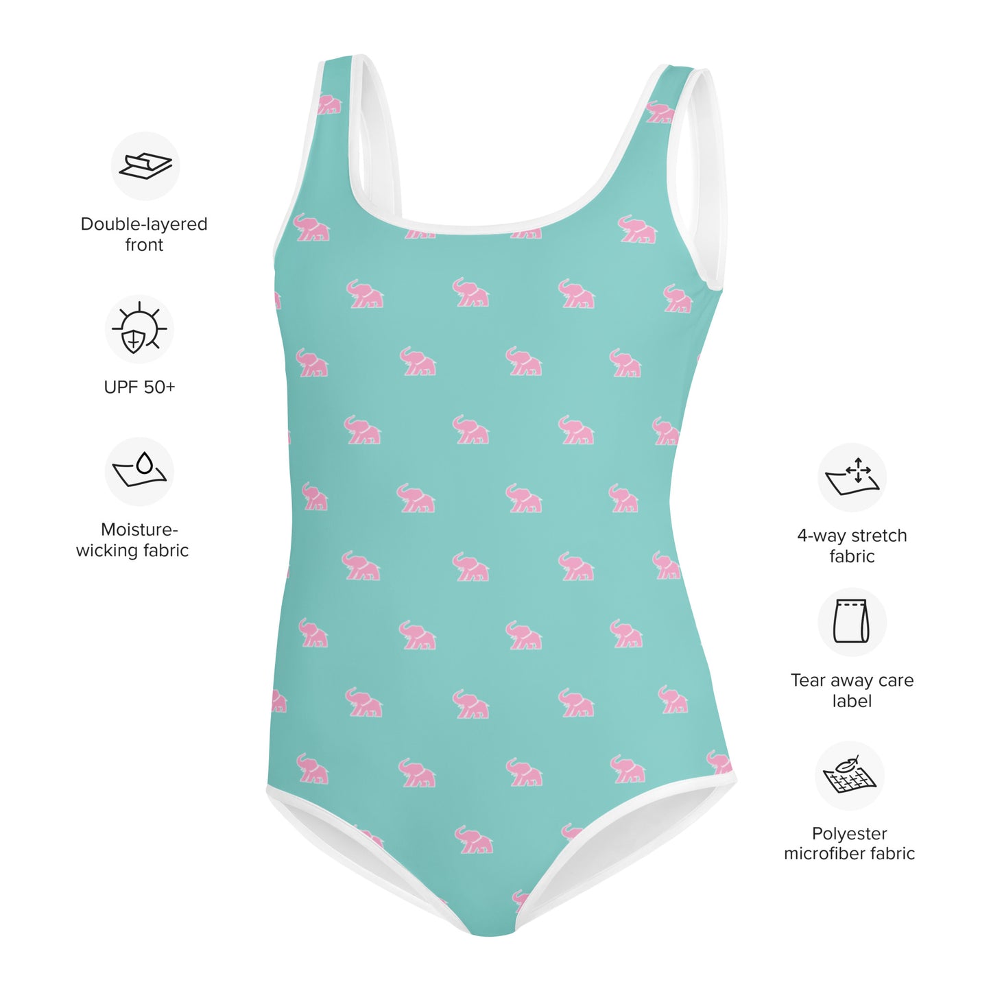 ELEPHVNT ALL OVER PRINT YOUTH BATHING SUIT - TEAL / PINK