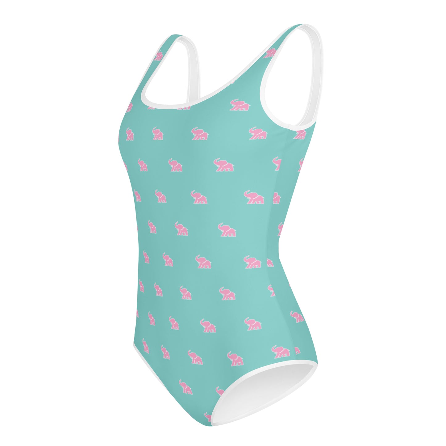 ELEPHVNT ALL OVER PRINT YOUTH BATHING SUIT - TEAL / PINK