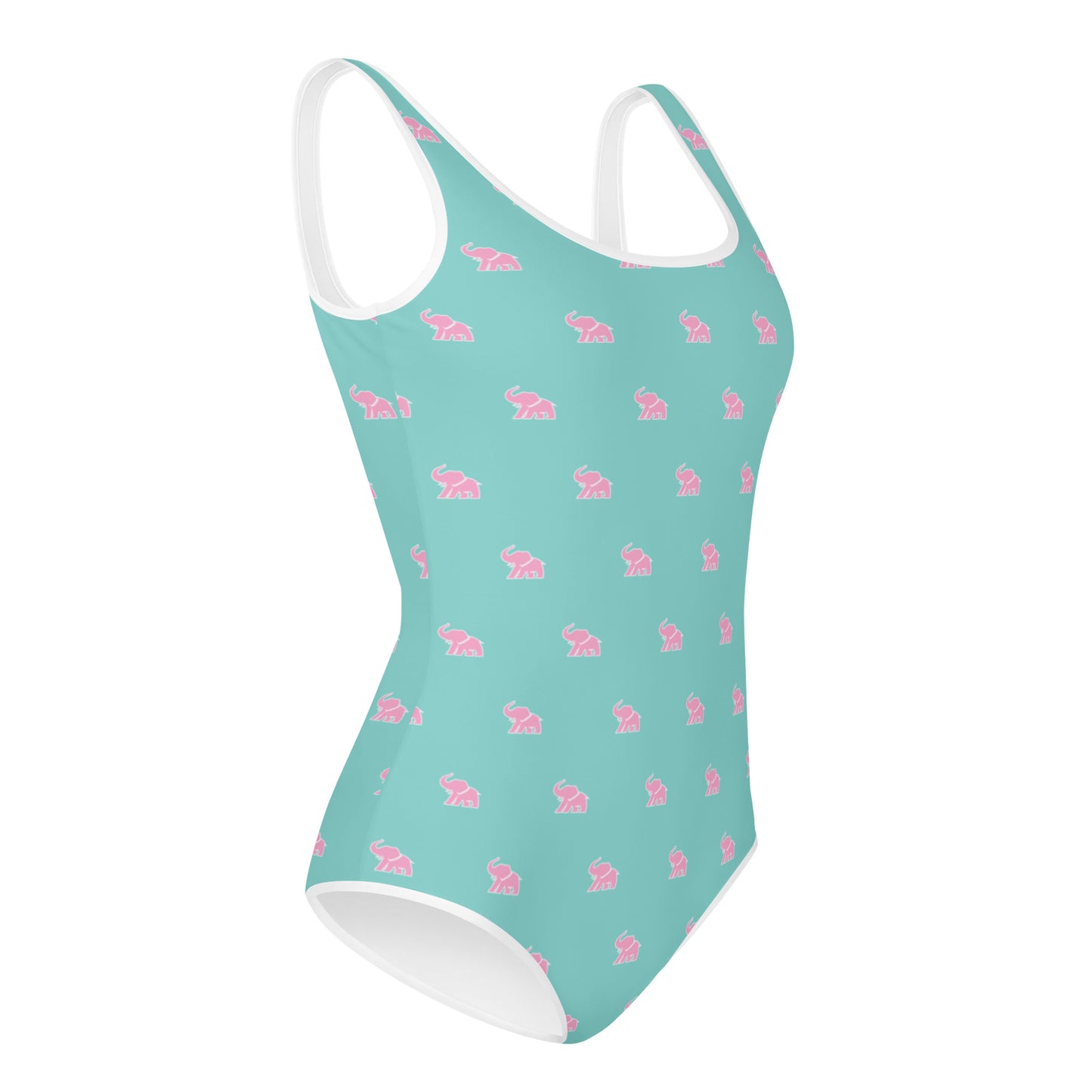 ELEPHVNT ALL OVER PRINT YOUTH BATHING SUIT - TEAL / PINK