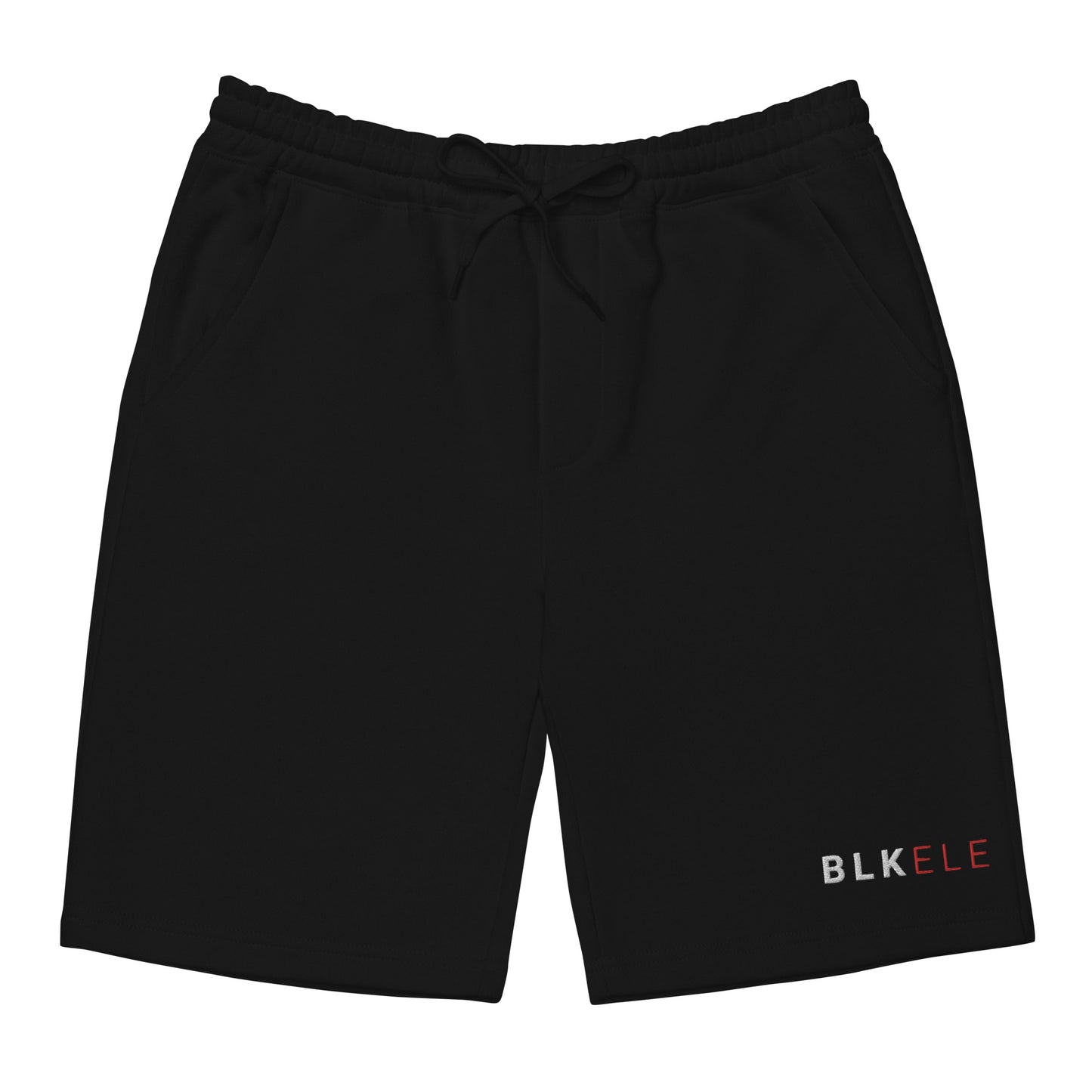 BLK ELE 2 TONE PRINT EMBROIDERED FLEECE SHORT